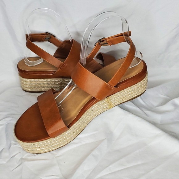♡ Bamboo Brown Faux Leather Strappy Espadrille Sandals Size 10 - Picture 3 of 5
